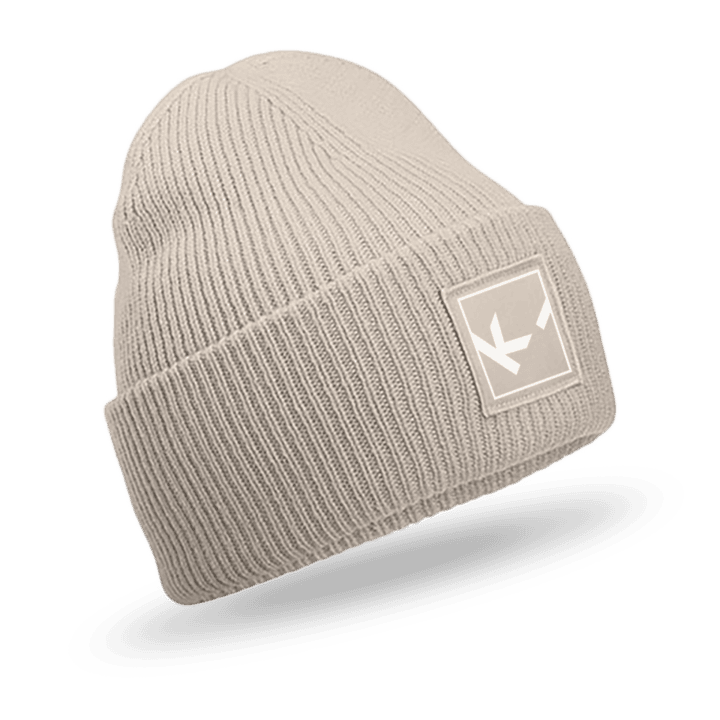 Beige Strickmütze mit Logoaufnäher