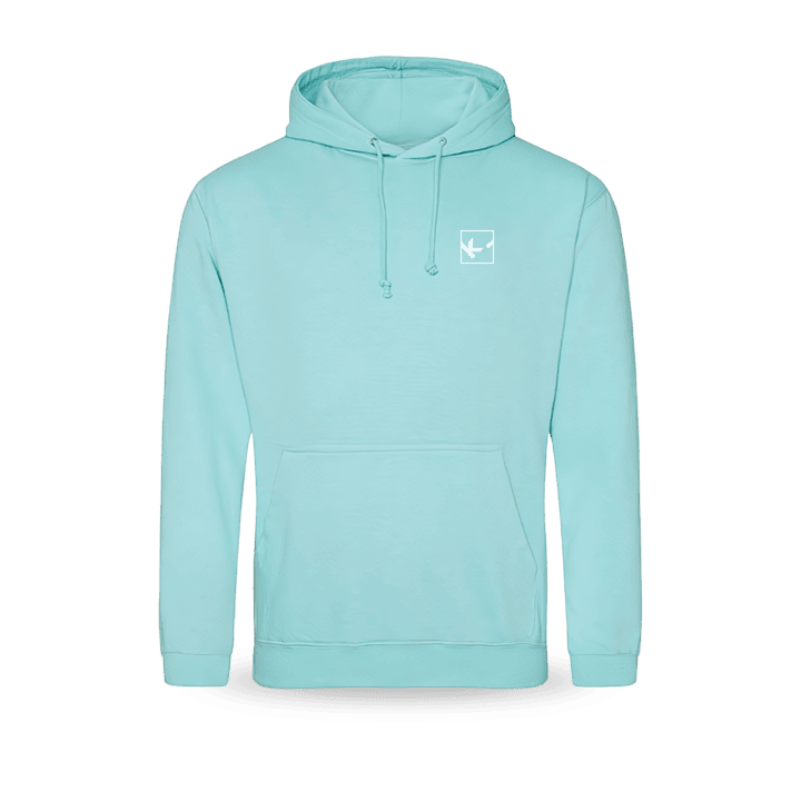 Hellblauer Hoodie mit Logo auf der Brust